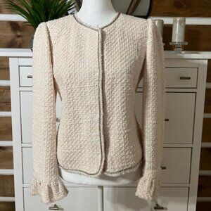 Rebecca Taylor Tweed Jacket, Size 4, Cream/Pink with Silver Trim